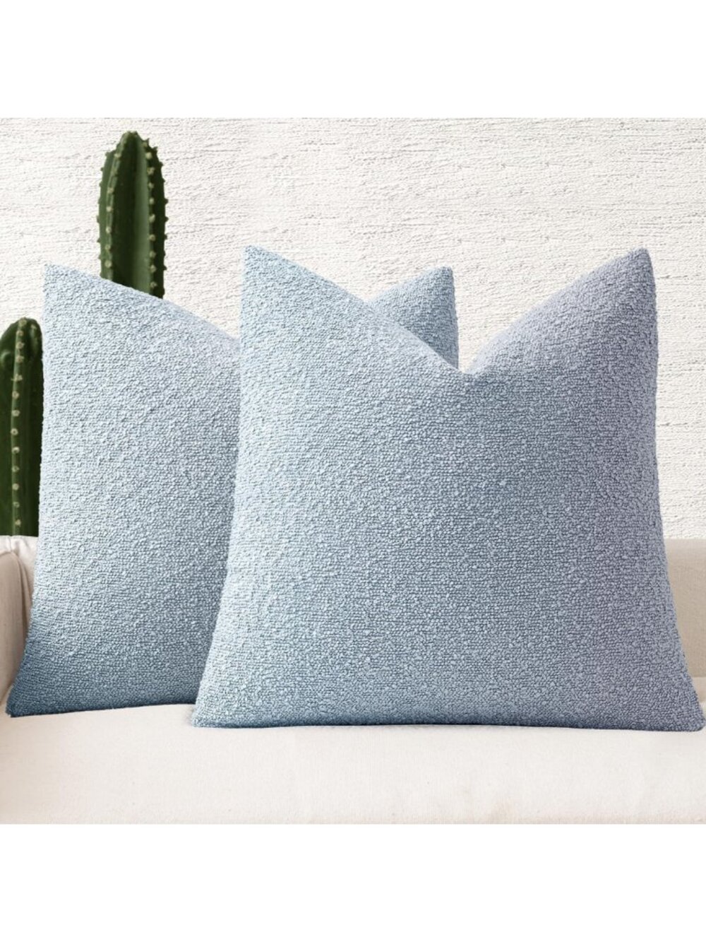 24x24 Decorative Euro Sham Boucle Pillow Covers - Soft Sky Blue Couch Accent